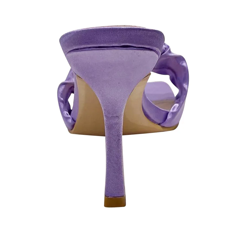 

2021 Fashion Women's Shoes Patchwork Pleated Thin Heel Leisure Summer Leisure Slip On Head Peep Toe Fashion Ladies Slides