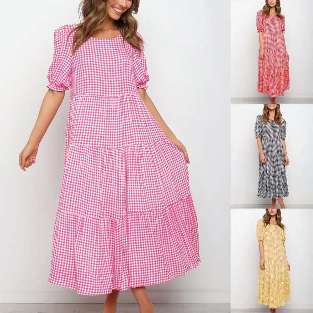 

Casual Sweet Women Ruffle Wide Hem Dress Sweet Ladies Dress Lacework Cuff for Picnic