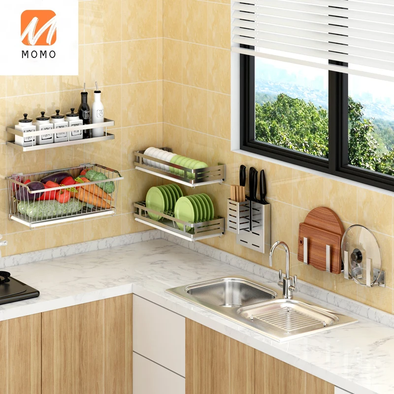 

304 Stainless Steel Kitchen Rack Wall-Mounted Chopping Board Cutting Board Knife Holder Wall-Mounted Punching-Free Storage Rack
