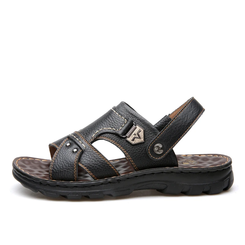 Мужские массажные сандалии натуральная кожа дышащие шлепанцы плоская подошва