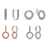 lr new u pin shaped pan style 925 sterling silver ring earrings for women piercing ear love heart stud earring fine jewelry gift