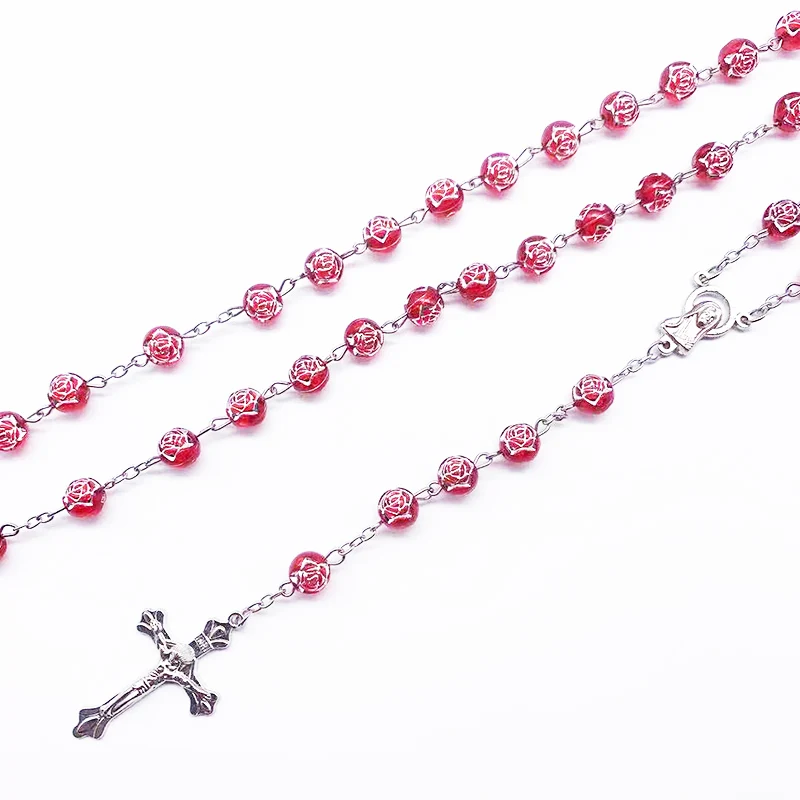 Крест Virgin Christ Очаровательная Роза Хрустальный Розарий католическая 7 мм молитва