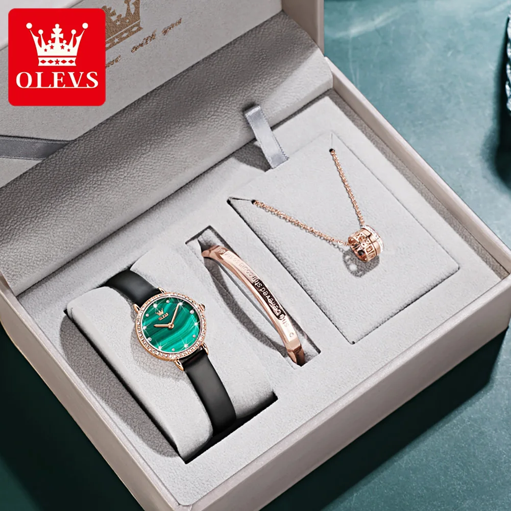 

Wristwatch Watch Set Birthday Gift for Girls Quartz Women Fashion Green Quartz Watches Bracelet Women Watch montre homme relogio