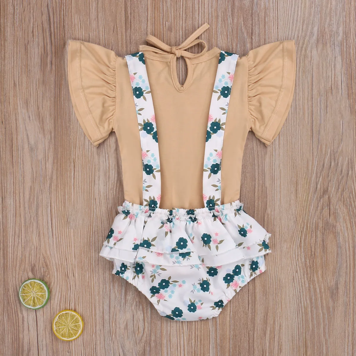 

Infant Newborn Girls 0-24M 2Pcs Outfits Solid Color Short Sleeve Romper T-shirt + Ruffle Suspender Short Pants Sets