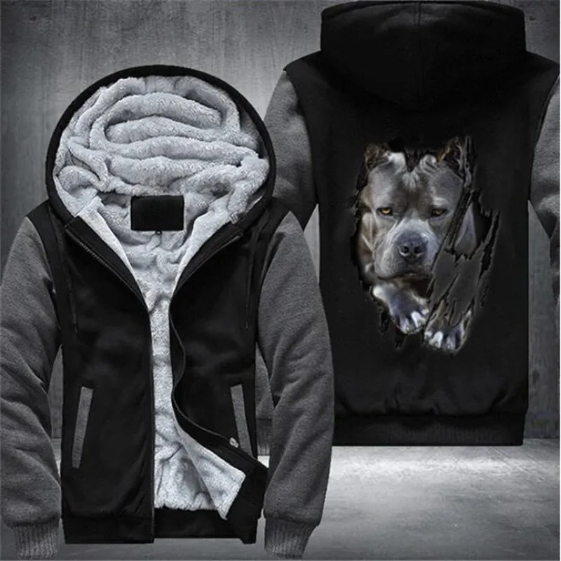 

Pitbull 3D Mens Winter Hoodies Male Harajuku High Quality Casual Sweatshirts Zipper Warm Sportswear Thicken Warm Outwear Tops