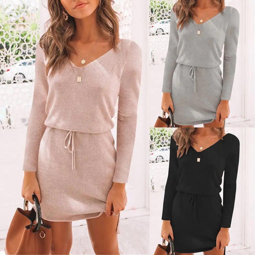 Женское модное красное платье на завязках откровенное туника с V образным