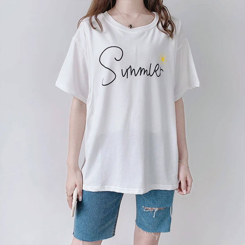 Футболка для грудного вскармливания с левой и правой стороны однотонная из