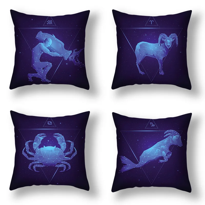 

45cm Creative Twelve Constellations Pillowcase Purple Home Decorative Pillow Cover Sofa Car Bed Science Fiction Constellations
