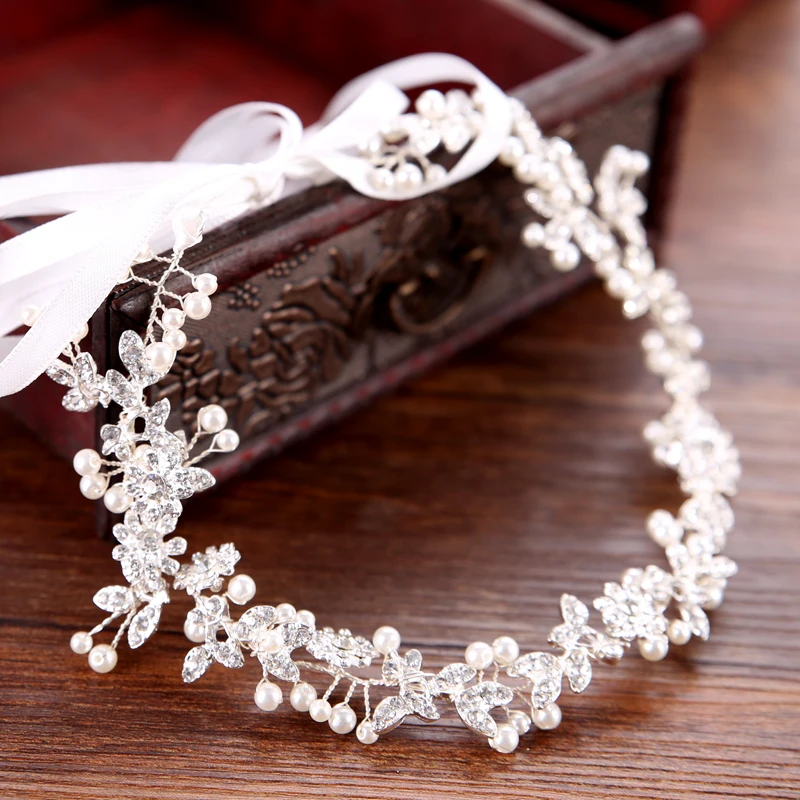 

Trendy Silver Color Handmade Pearl Crystal Wedding Headband tiara Bridal Headpieec Women Hair Jewelry Wedding Hair Accessories