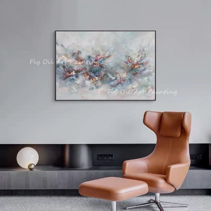 

100% Handmade colorful grey canvas landscape oil painting large size handmade abstract art decorative no frames artwork as a gif