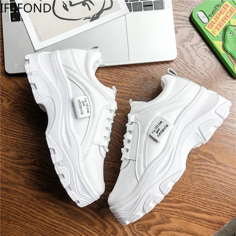 

IF IFOND Fashion Women Shoes Woman Trainers Lace-Up Platform Sneakers Breathable Casual Trainers Lace-Up Sneakers Vulcanize Shoe