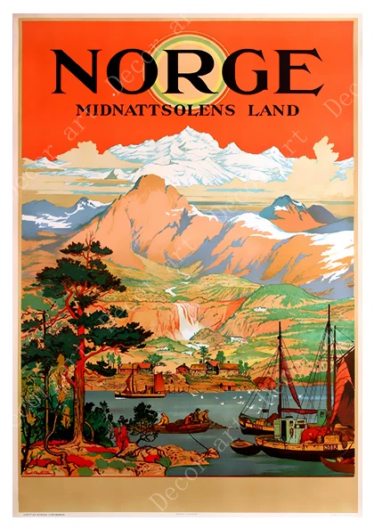 Норвежская карта Осло Норге Fjords винтажная Ретро путешествия классические