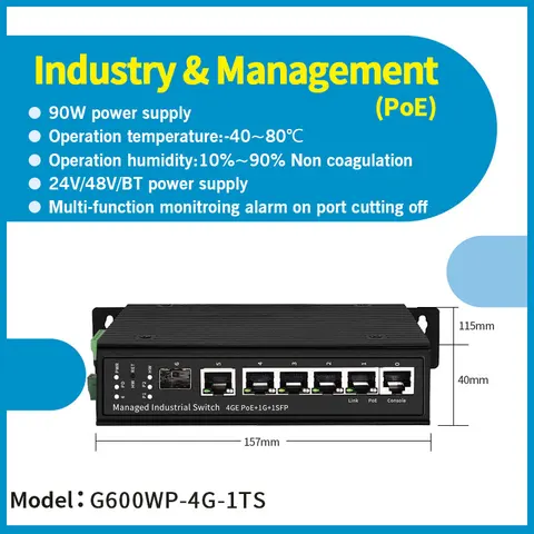 Промышленный Коммутатор управления Ethernet, интеллектуальный гигабитный 4-гигабитный порт + 1 гигабитный + 1SFP контрольный рельсовый Тип