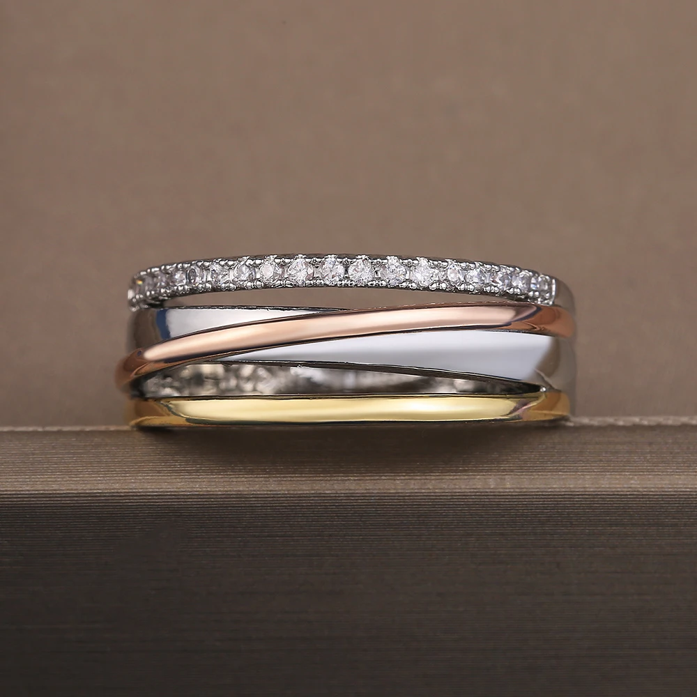 Huitan Модный Крест женские кольца с фианитами креплением микро паве три тона крест