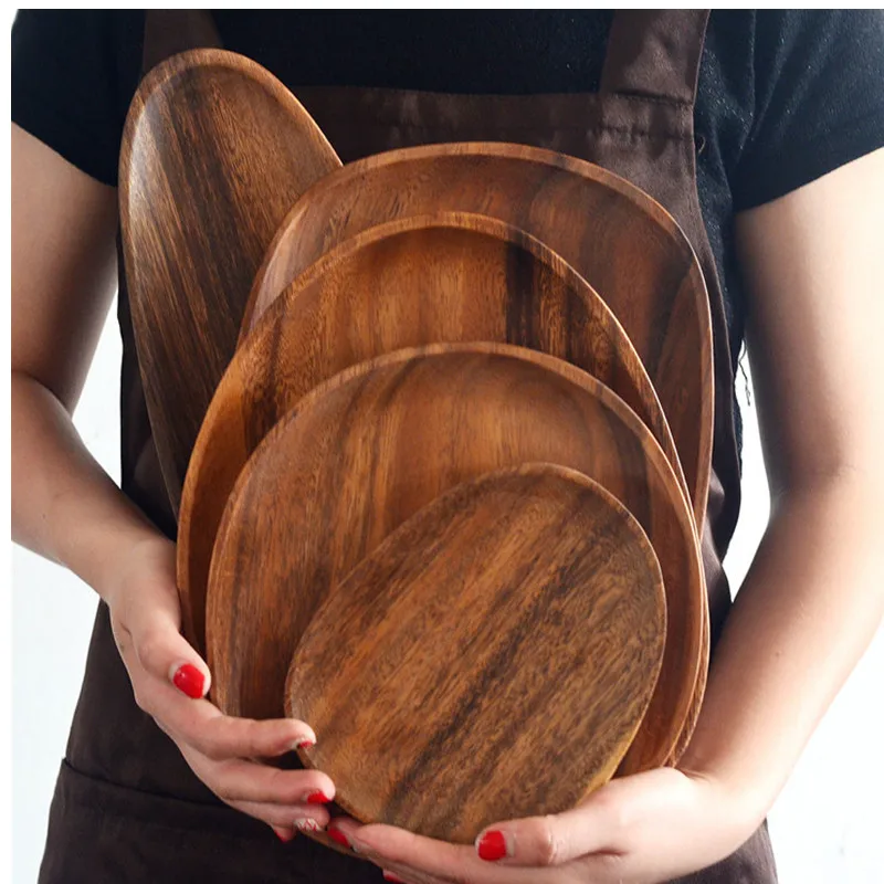 

Whole Wood Acacia Irregular Oval Solid Wood Pan Plate Fruit Dishes Saucer Tea Storage Tray Dessert Dinner Plate Tableware Set