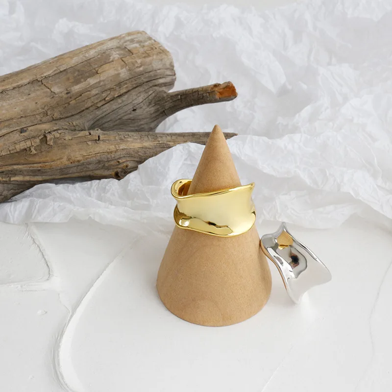 Кинели 925 пробы серебристый неправильной формы 14K Золотое кольцо высокого