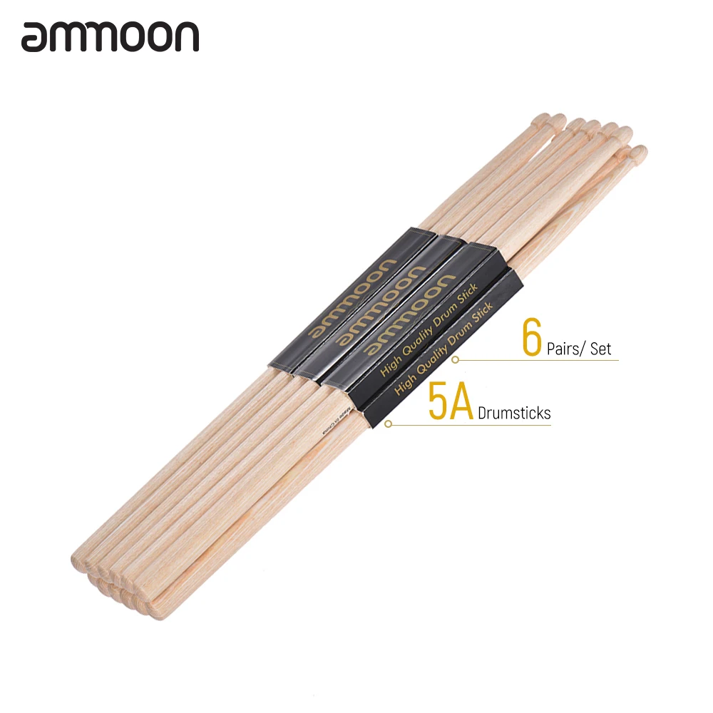 Деревянные барабанные палочки ammoon 6 пар 5A/ 7A аксессуары для барабана из клена |