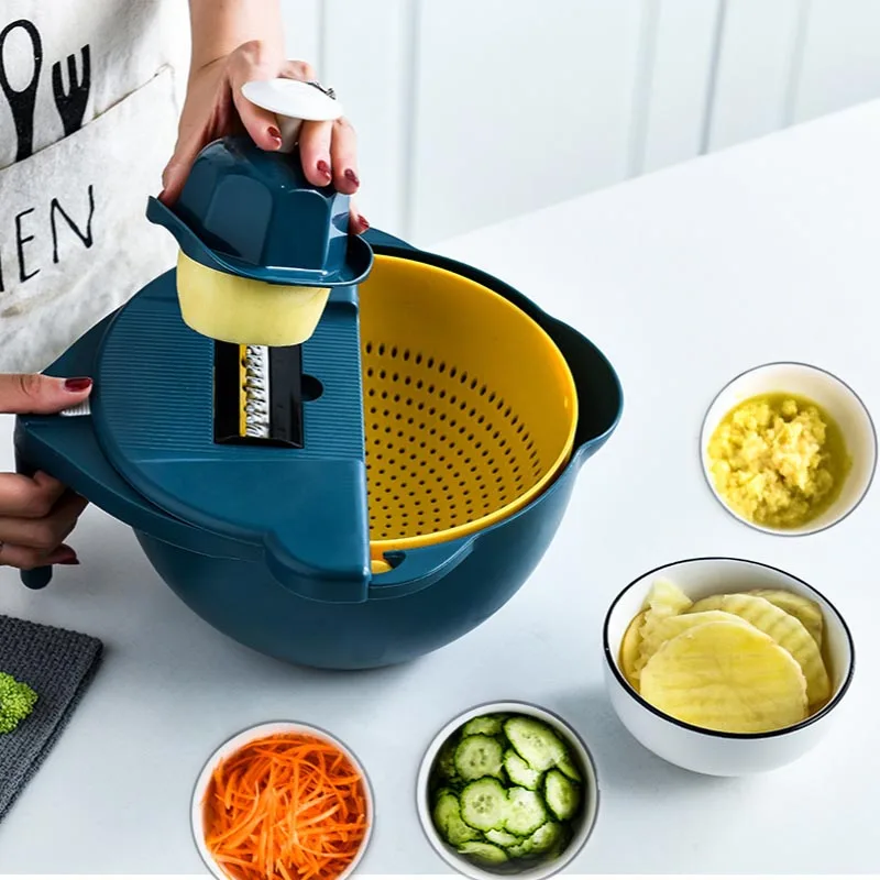 

Multifunctional Vegetable Cutter Round Drain Basket Hand Guard Potato Shredded Sliced Ginger Garlic Grinder Kitchen Gadgets