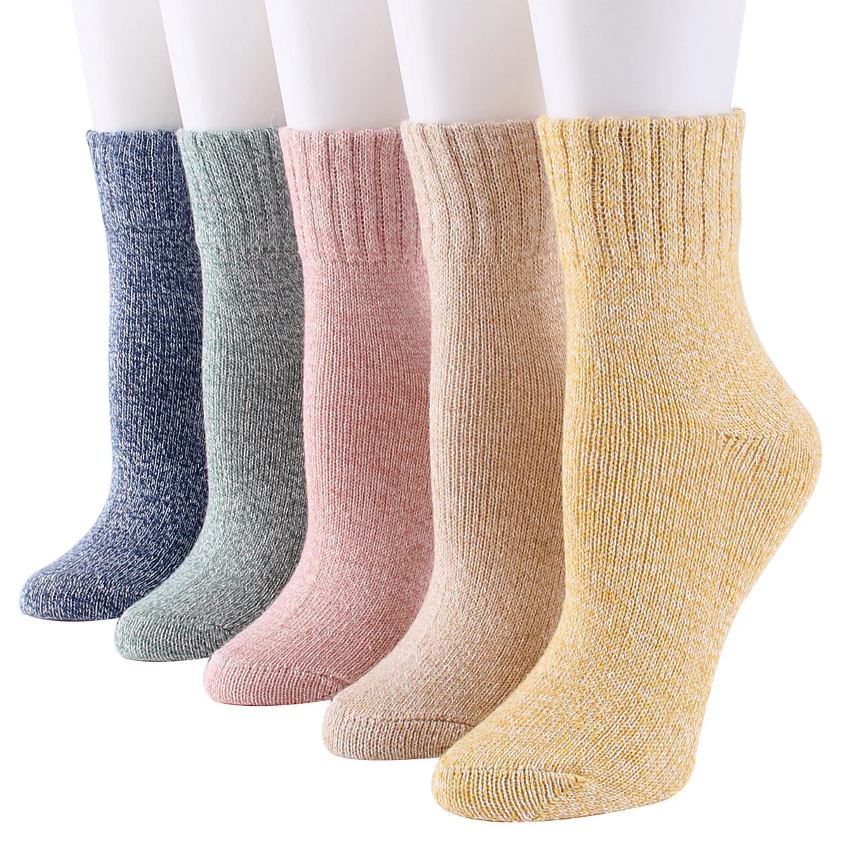 Womens Wool Socks Winter Athletic Knit Pattern Sports Sock Warm Wool Socks Soft Thick Mid Calf 5 Pairs