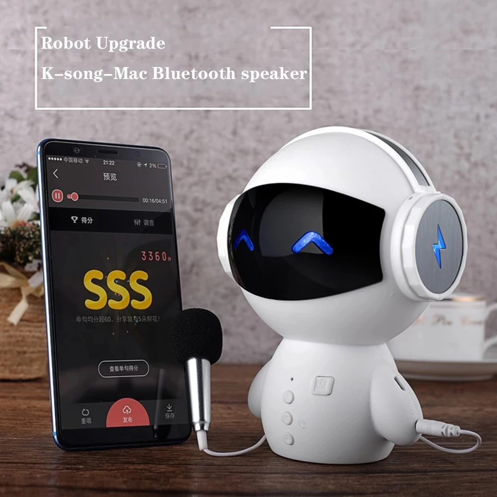 Портативный bluetooth динамик умный робот беспроводной мини сабвуфер бас стерео