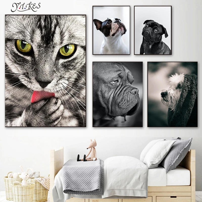 Скандинавский современный минималистский плакат с милыми кошками и собаками