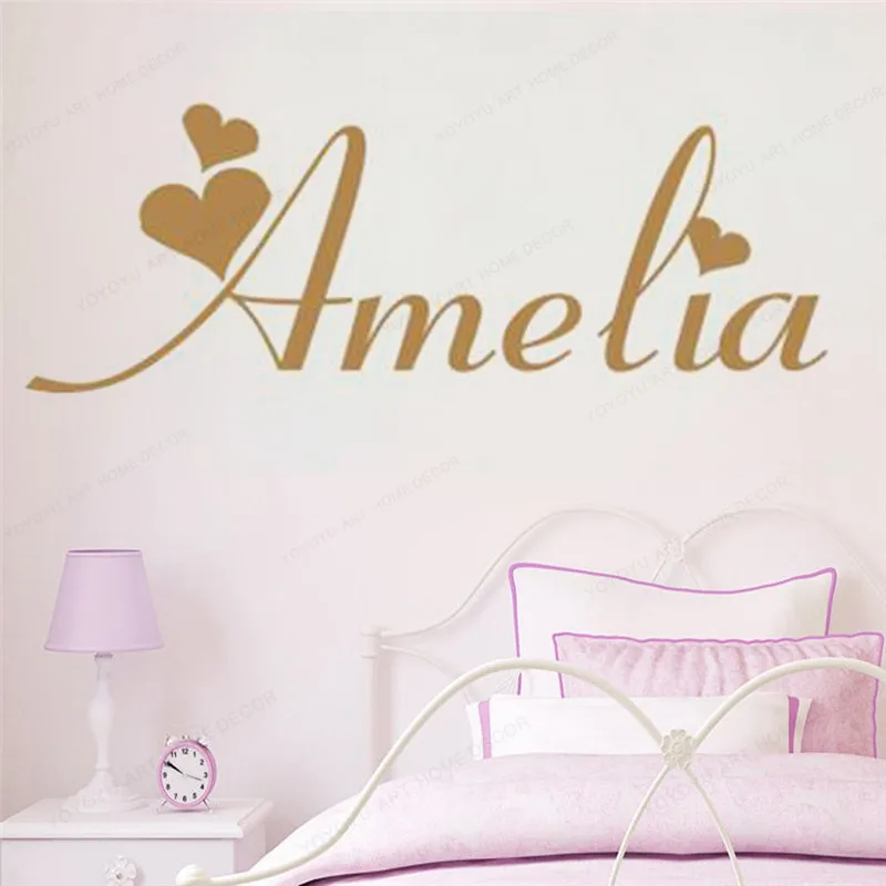 

Creative Love Heart Custom Name Vinyl Wall Sticker girls room wall decal personalized bedroom art decor JH231