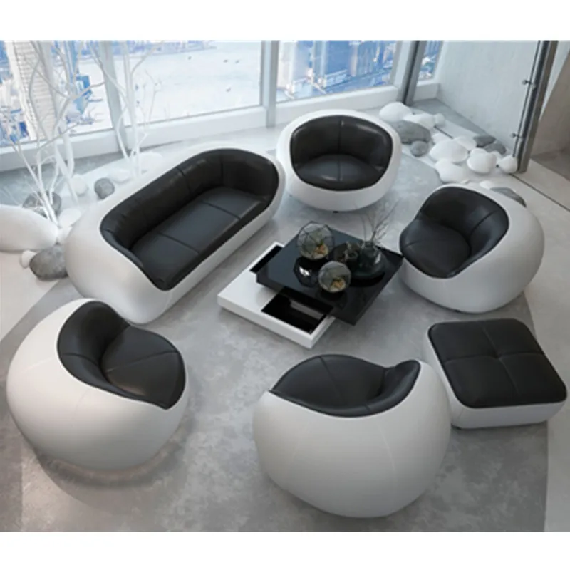 Современный диван для гостиной черно-белый из натуральной кожи | Мебель