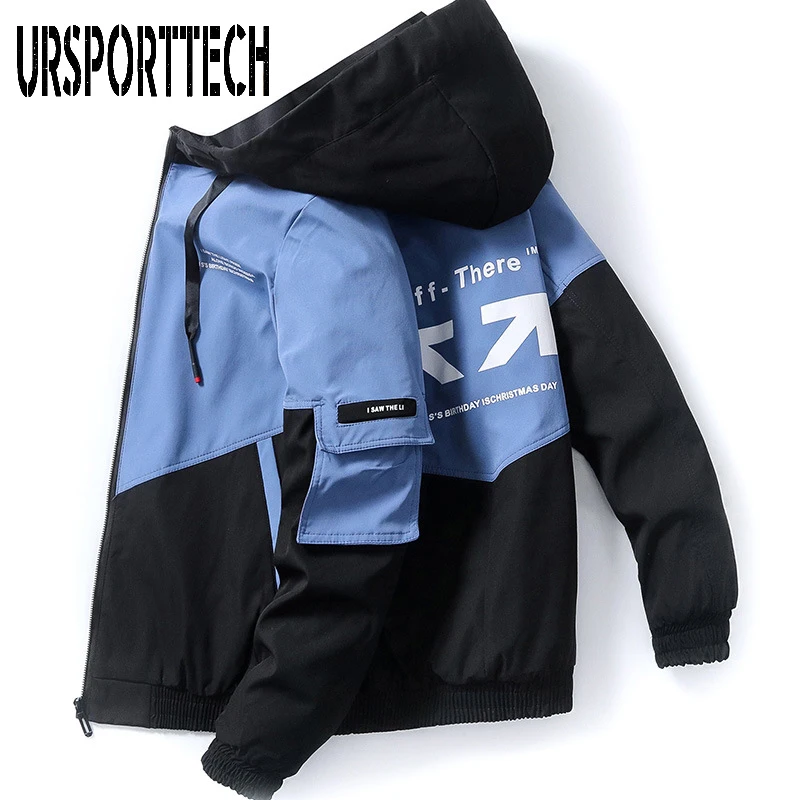 Весенне-осенние мужские пальто и куртки модная куртка с капюшоном принтом