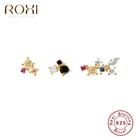 ROXI 3 шт.компл. в виде геометрических фигур цветными камнями серьги-гвоздики для женщин серьги необычные серьги пирсинг 925 стерлингового серебра серьги