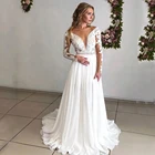 Женское кружевное платье It's yiiya, белое винтажное шифоновое платье-трапеция с V-образным вырезом, длинным рукавом и открытой спиной на лето 2020