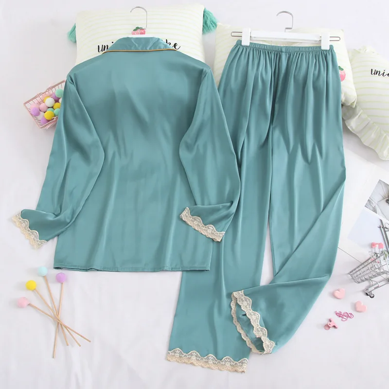 Spring Autumn New Women's Pajamas Sets Long Sleeve Trousers Suit Korean Sweet Nightwear Home Wear Female Sleepwear Sleep Tops