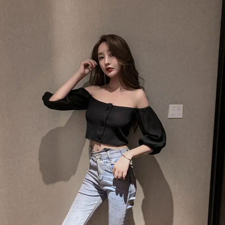 Летняя Новинка корейская мода пикантное с открытыми плечами пузырьковый