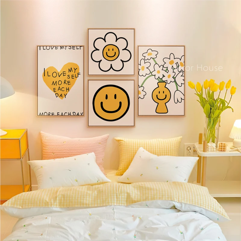 Картина на холсте с изображением милого улыбающегося лица, Подсолнухи, настенный художественный принт, картина, Современная декоративная картина для комнаты, настенный художественный Декор