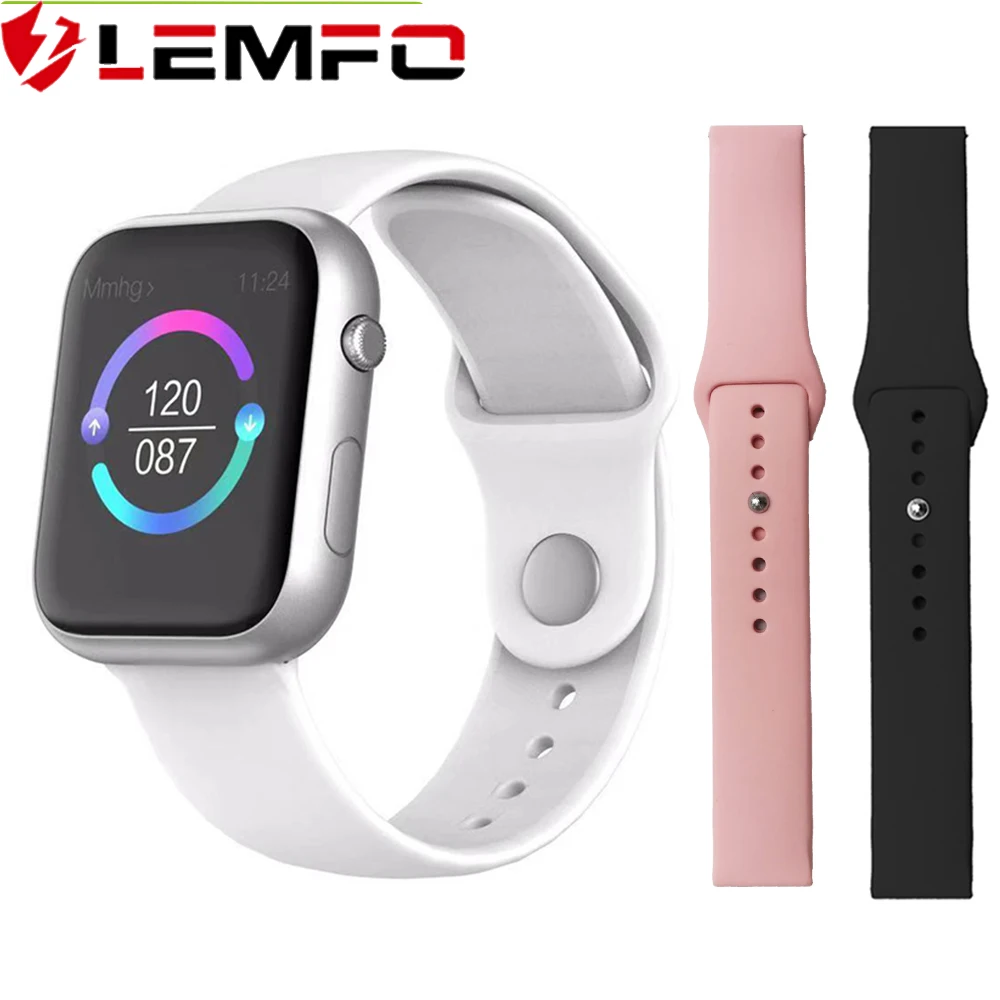 sliver black pink LEMFO,, умные часы, пульсометр, монитор артериального давления, умные часы для женщин, умные часы для мужчин 4, для Apple, IOS, Android - Цвет: sliver black pink