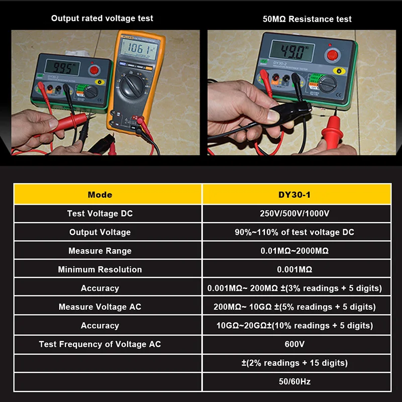 

Digital Insulation Resistance Tester Meter 2000M 0hm 250V 500V 1000V Megohmmeter Voltmeter Car Circuit Test Repair