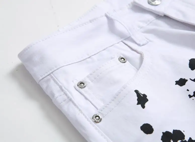 Джинсы мужские стрейчевые брендовые модные штаны скинни с масляным рисунком