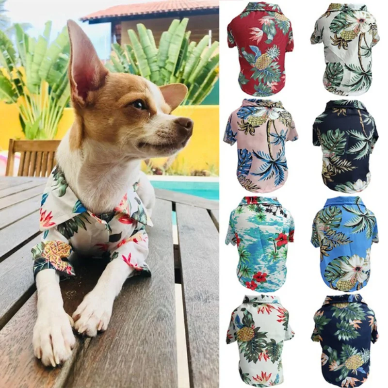 

Pet Hawaiian Shirt Dog Fashion Beach Vest Cat Vacation Summer Clothes Bulldog Coat Pet Supplies Jacket Chihuahua Accessories