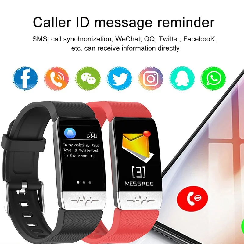 

T1 ECG Heart Rate Smart Band Body Temperature Monitor Smart Bracelet Bluetooth Music Call Message Reminder Watch For IOS Android