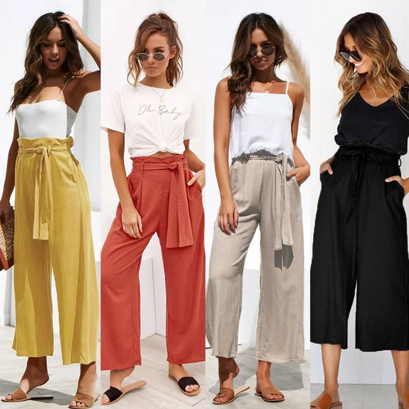 Брюки-султанки женские с завышенной талией винтажные модные штаны из хлопка и