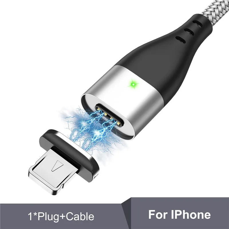 USLION Магнитный кабель Micro USB для iPhone samsung 3A, кабель для быстрой зарядки и передачи данных, Магнитный зарядный кабель usb type C, кабель для телефона Android - Цвет: Silver For IOS