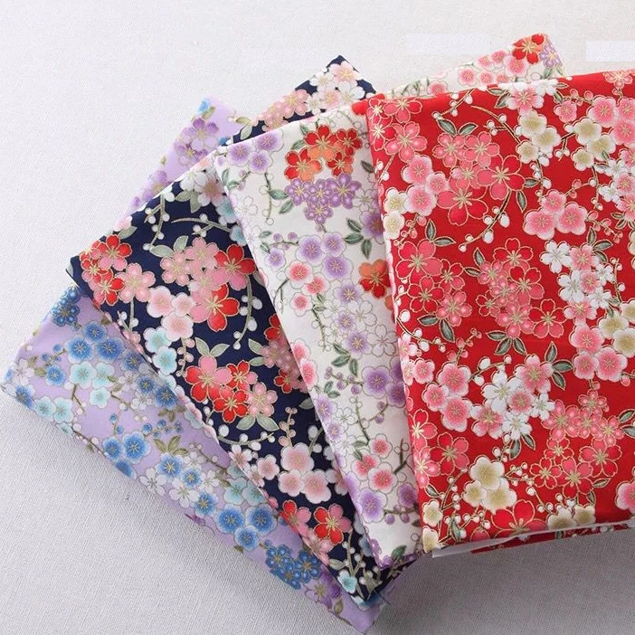 Pattern Fabrics for Kimono Cheongsam DIY Bag Printed Bronze Cloth Cotton Fabric Japanese Style Flower Handmade Patchwork Plain