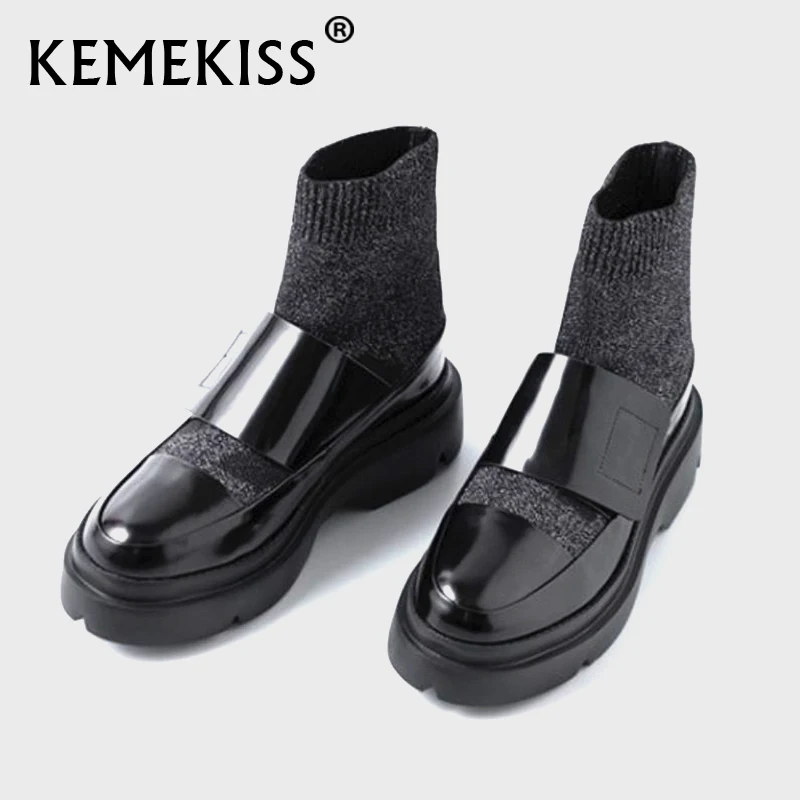 

KemeKiss Size 33-40 Women Ankle Boots Genuine Leather Thick Bottom Shoes Women Fashion Cool Short Boots Women Autumn Footwear