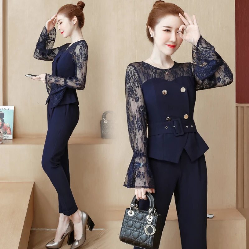 2019 осенние женские модные кружевные сдельные топы с рукавами-колокольчиками +