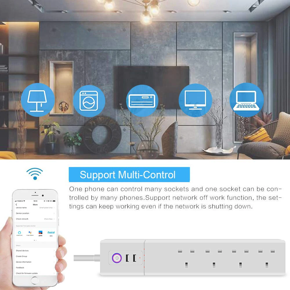 Смарт Мощность полосы UseeLink Wi Fi бар несколько розетки удлинитель с 2 портами
