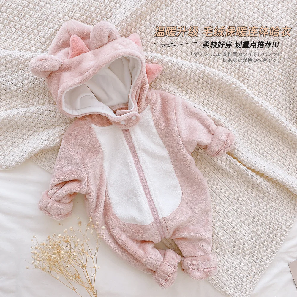 

0-3 Years Old Baby Rompers Toddler Girls Little Monster Romper Newborn Baby Flannel Hooded Jumpsuit Cute Bodysuit Baby Rompers