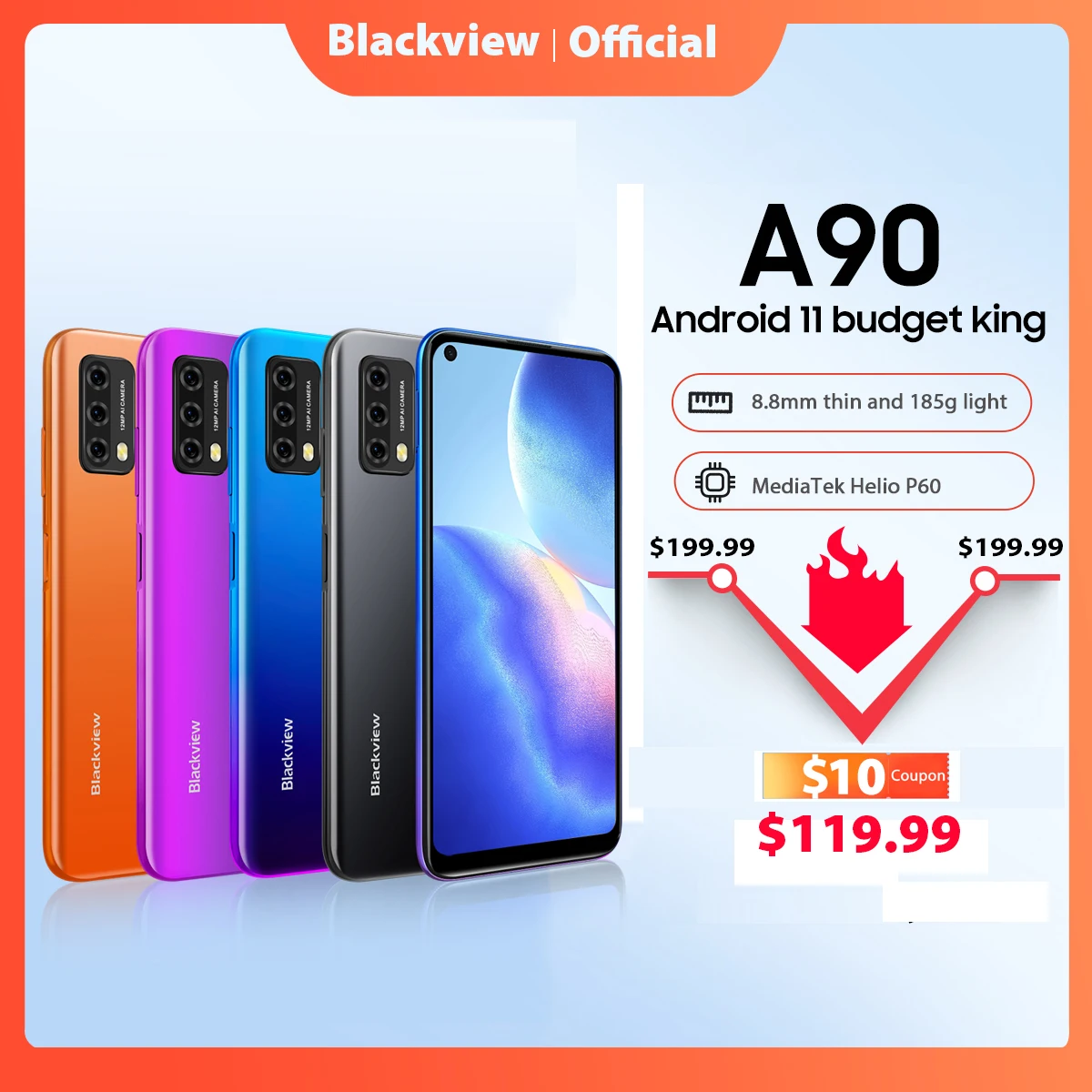 

Blackview A90 смартфон с восьмиядерным процессором Helio P60, 12 Мп, ОЗУ 4 Гб, ПЗУ 64 ГБ, 4280 мАч, Android 11