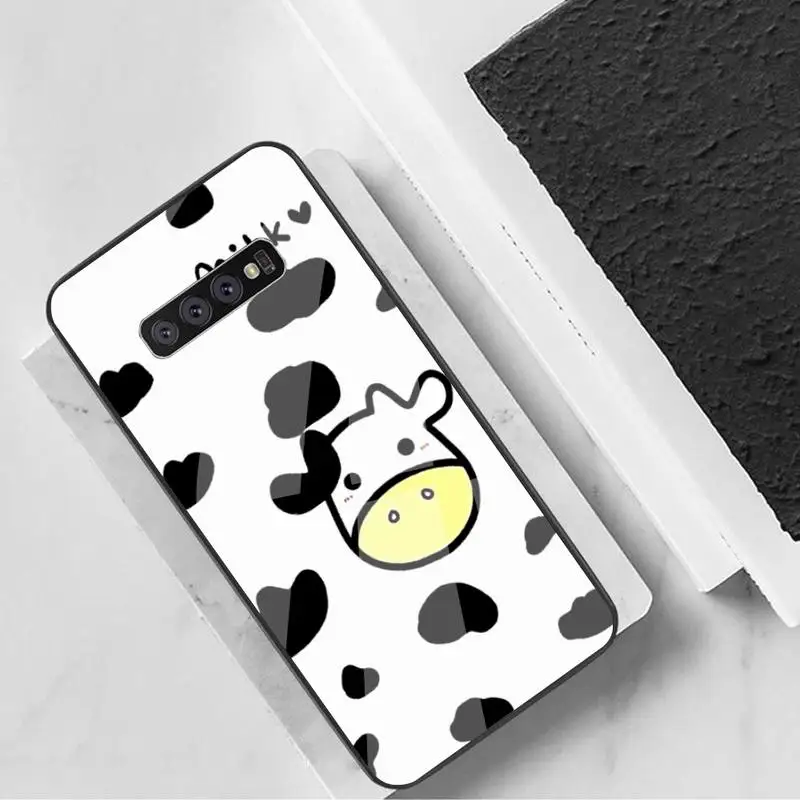 

0 Spotted Cow Skin Print Slim Rubber Phone Case Tempered Glass For Samsung Note8 9 10 10pro 10plus 20 20ultra S8 S9 10 20 Plus