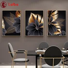 Черного и золотого цвета листьев растений алмазов картина ботанический Nordic настенная живопись камни в форме ромба круглый дрель алмазной вышивкой на возраст 3 шт. Декор