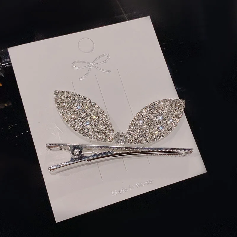 

Korean version of rabbit ear hairpin full of diamond small bow hairpin hairpin clip headdress duckbill clip girl hairpin