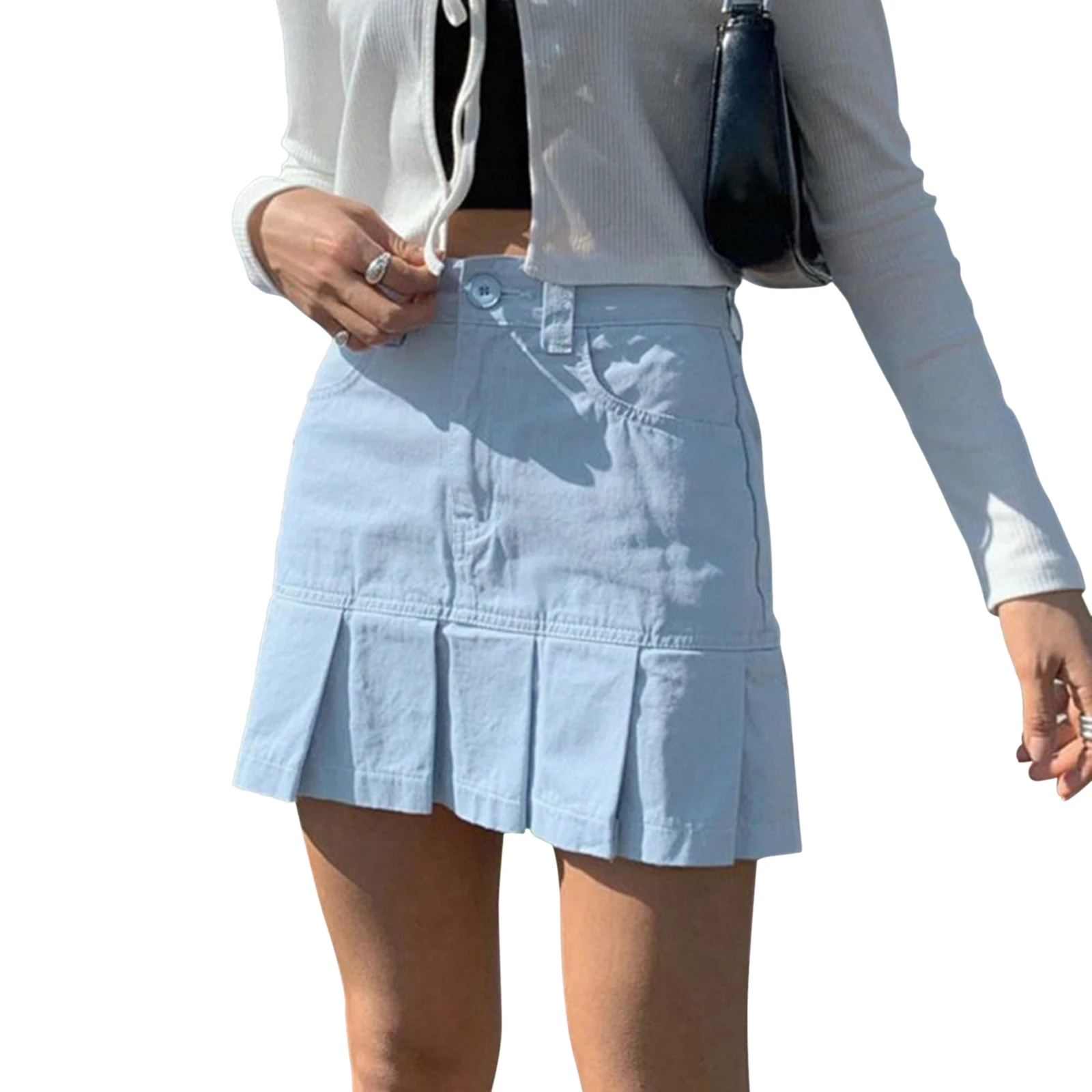 

Женская Повседневная юбка с плиссированным подолом, однотонная короткая юбка с высокой талией и карманами, синий/хаки, лето 2021